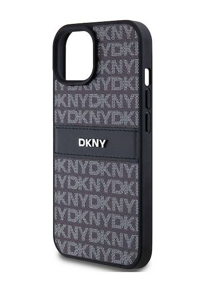 Apple Uyumlu iPhone 15 Kılıf Dkny Lisanslı 3d Yazılı Repeat Texture Pattern Kapak Siyah