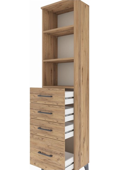 Arges Dolap 3 Raflı 4 Çekmeceli 44x30x182 Çam-çam Çam