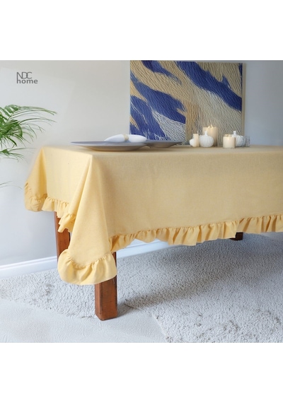 Dnc Home Tekstil  Sarı Keten Fırfırlı Masa Örtüsü Sarı