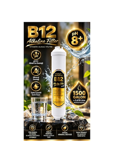 Car-fil Su Arıtma Cihazı B12 Vitamin Alkali Su Arıtma Filtresi Ph 8+ Mineral Destekli Inline Filtre