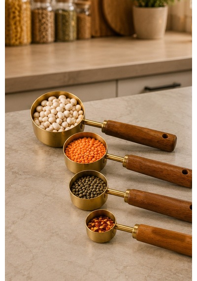 4lü Set Ml Ahşap Saplı Gold Kahve Ölçü Kaşığı Paslanmaz Çelik Kahve Çay Mama Ölçme Kaşığı Altın