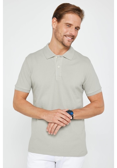 Tudors Erkek Slim Fit Dar Kesim %100 Pamuk Düz Pike Gri Polo Yaka Tişört-30561 Gri