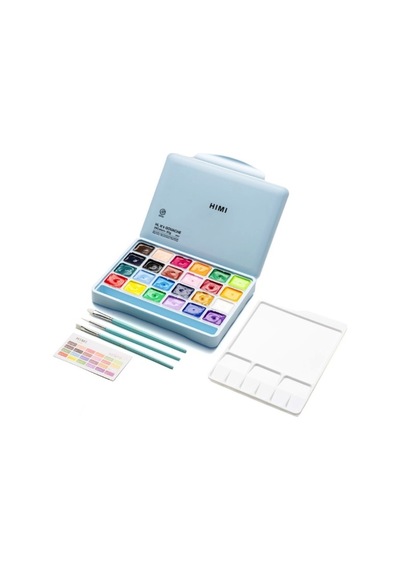 Hımı Jelly Cup Gouache Set 24 Renk X 30 Gr Guaj Boya + 3 Fırça Ice Blue Case Edition Karışık Renk