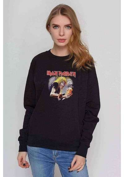 Maıden Eddıe Newspaper Metal Baskılı Siyah Kadın Sweashirt