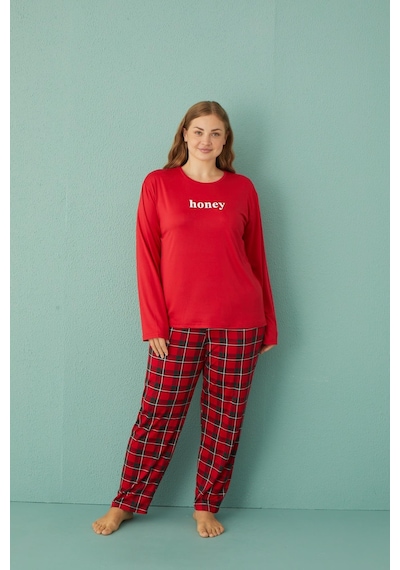 Gd Goldoremi 50802-2 Büyük Beden Kadın Honey Milan Kumaş Pijama Takım 001