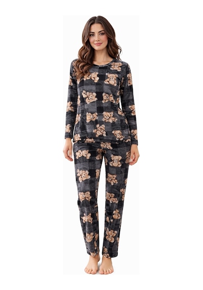 Pemilo Kadın 3574 Uzun Kol Süet Pijama Takımı Gri