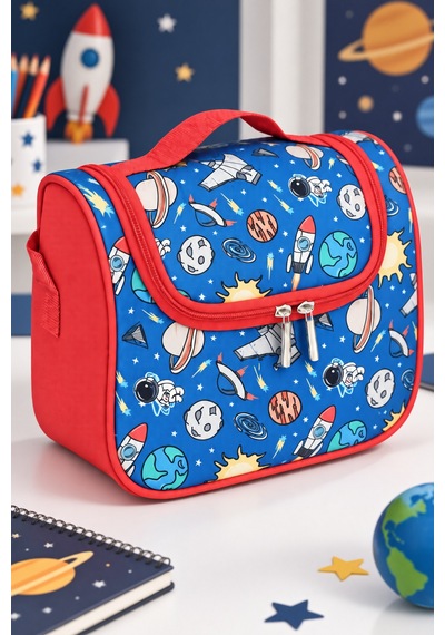 Uzay Roket Astronot Gezegen Termal Beslenme Çantası Isı Yalıtımlı Çocuk Okul 24x22x14 Cm Çok Renkli