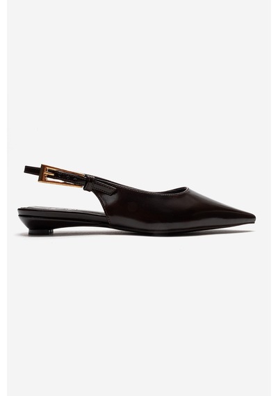 Luvishoes Jenna Kahverengi Cilt Sivri Burunlu Kadın Alçak Topuklu Ayakkabı