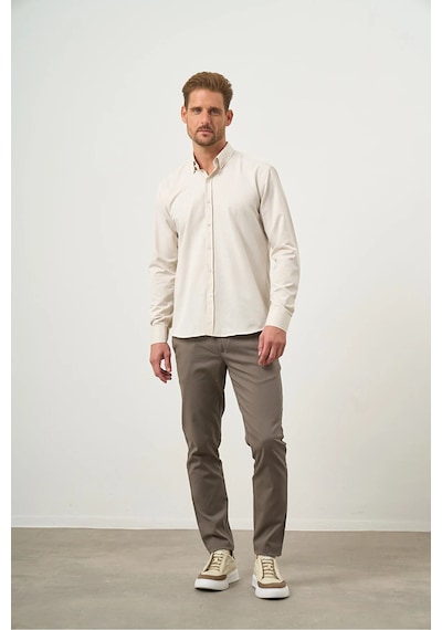 Morven Erkek Kremrengi Oxford Slim Fit Düğmeli Yaka Gömlek 99ms004001650 Kremrengi Krem