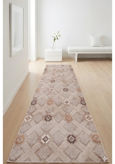 Villadia Home Textile Kaymaz Taban Modern Desen Halı Yolluk Leke Tutmaz Kolay Temizlenir Koridor Salon Yatak Mutfak Odası Vd4047vizon Vizon