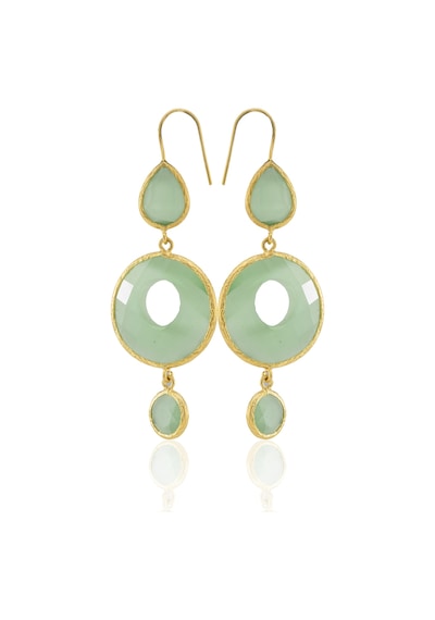 Kadir Jewellery 22 Ayar Altın Kaplama Kadın Sallantılı Küpe -el İşçiliği Ve Hipoalerjenik Küpe Açık Yeşil 05006511