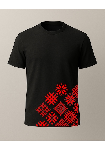 Etnik Desenler Baskılı T-shirt Siyah