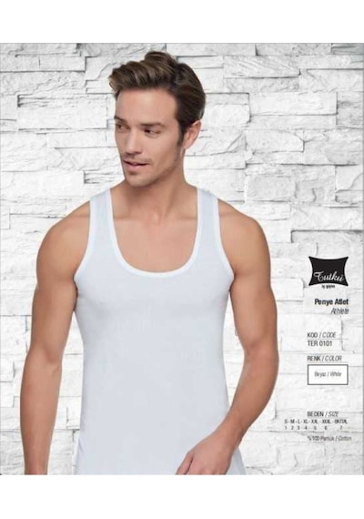 Tutku Erkek Beyaz Penye Atlet % 100 Pamuklu 6'lı Paket Model-0101