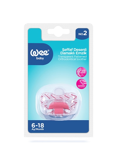 Wee Baby Şeffaf Desenli Damaklı Emzik No:2 Pembe 6-18 Ay