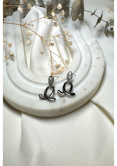 Luxury Collection Damla Tasarım Zirkon Taşlı Gümüş Renk Çelik Küpe Gümüş