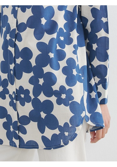 Lcw Modest Mavi Desenli Oversize Kadın Gömlek Tunik