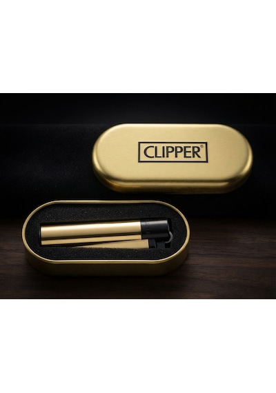 Clipper Gold Black Gaz Doldurulabilir Metal Çakmak Ve Özel Logolu Metal Kutulu Set Gold - Siyah