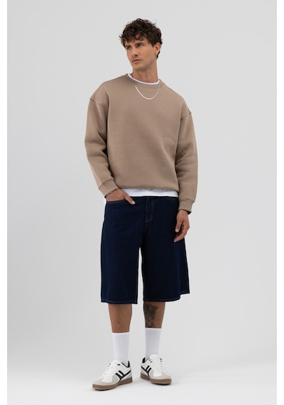 Vamos Basic Bisiklet Yaka Oversize Sweatshirt Vizon