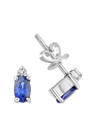 18 Ayar Altın 0.63 Karat Safir 0.06 Karat Pırlanta Küpe Beyaz