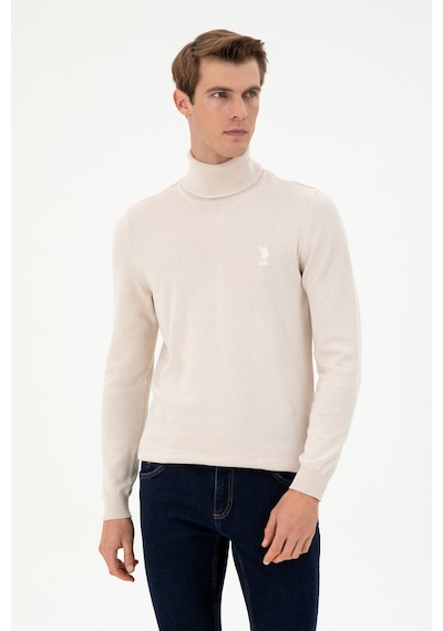 U.S. Polo Assn. Erkek Slim Fit Boğazlı Yaka Krem Melanj Basic Kazak 50288884-VR159