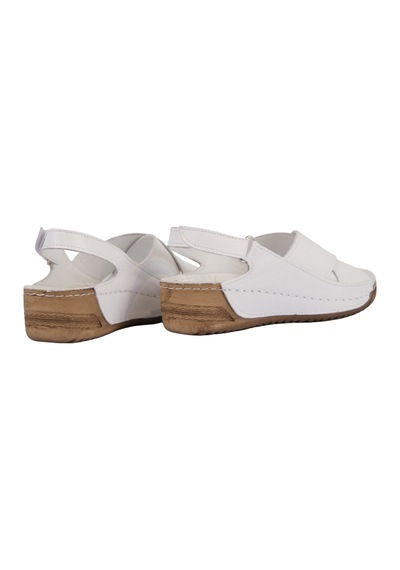 Napa Shoes Hakiki Deri Arka Bantlı Çapraz Rahat Taban Kadın Sandalet Napa-224 Beyaz