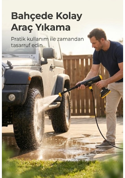 Geseus Çift Akülü Şarjlı Yüksek Basınçlı Oto Yıkama Tabancası - Araba, Halı, Klima Temizleme & Bahçe Sulama Makinesi - Xhh550pro