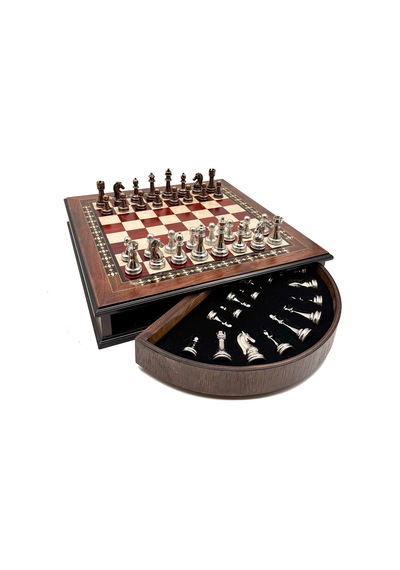 Özel - 145 - Tasarım El İşi Yuvarlak Satranç Tahtası Ve Metal Satranç Taşları Mcyv28 - - Kmrsfres - Bakır-gümüş, Kırmızı