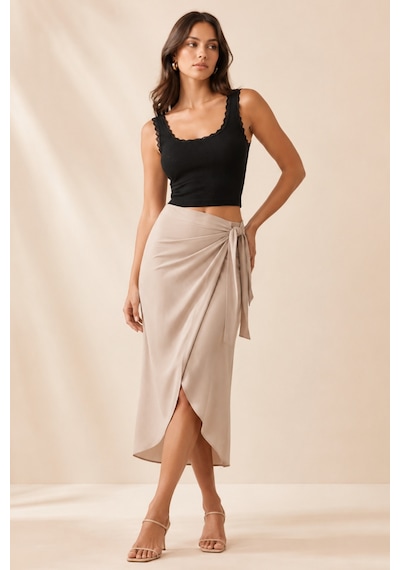 Loule Kadın Dantel Detaylı Fitilli Crop Top Siyah Pamuklu