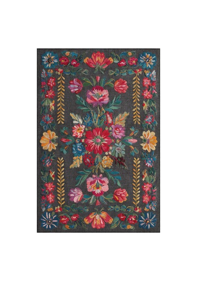 Fiora 206 Siyah Renkli Çiçekli Modern Halı Tasarım İnce Kilim Halı Hol Yolluk Ev Oda Salon Halısı Renkli C