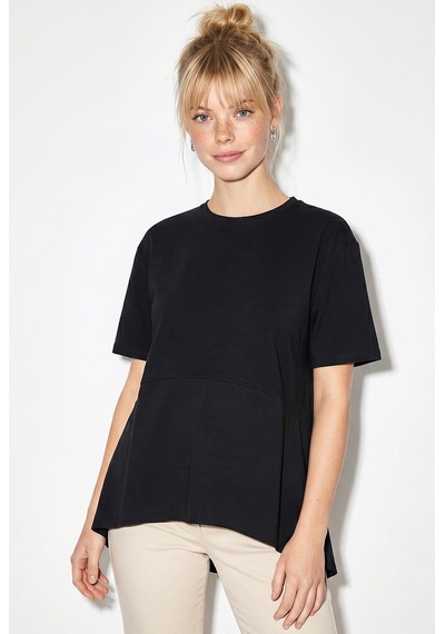 Shade Kadın Garnili Asimetrik Kesim Oversize Basic T-shirt 1069 60286252 - Siyah