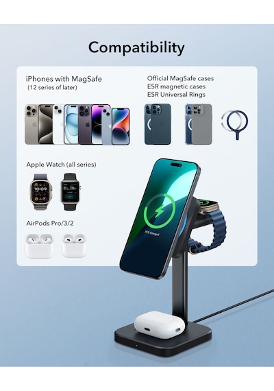 Qi2 Cryoboost 3 İn 1-15w Magsafe Masaüstü Şarj Standı İphone, Apple Watch Ve Airpods Uyumlu