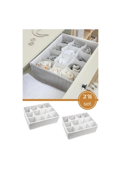 12 Bölmeli Çok Amaçlı Çekmece İçi Düzenleyici Organizer 2'li Set Gri