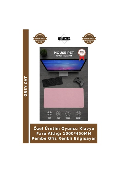 Özel Üretim Oyuncu Klavye Fare Altlığı 1000 450mm Pembe Ofis Renkli Bilgisayar