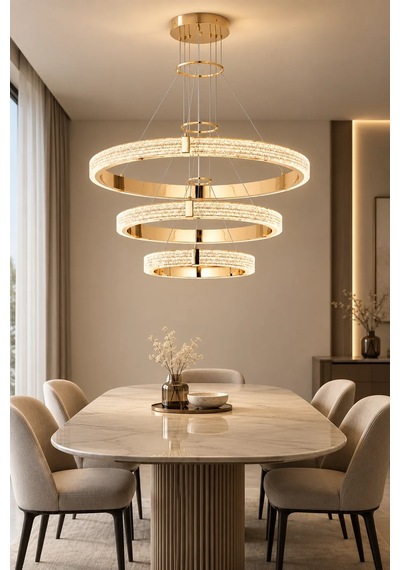 Modern Premium Gold Led Sarkıt Avize Salon Oturma Odası Yemek Odası Avizesi 113w 3 Renk Beyaz