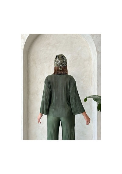 Verymoda Önden Bağlamalı Plise Gömlek - F1739 Haki