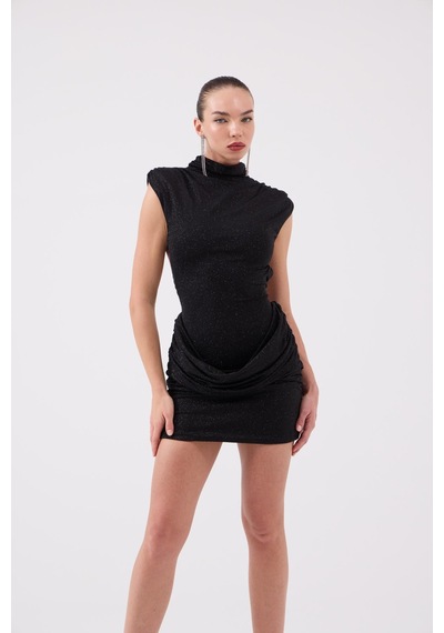 Holly Lolly Sırtı Açık Simli Mini Judy Elbise Siyah