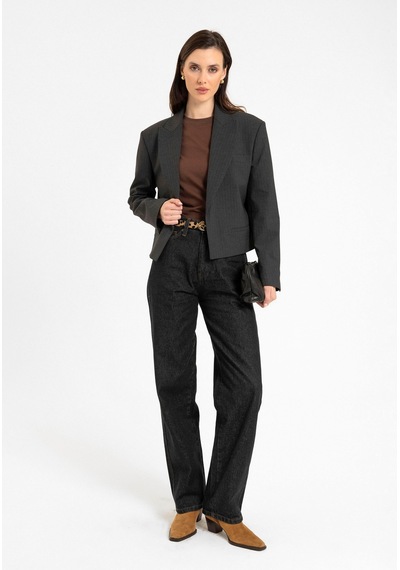 Antioch Relax Fit Düğmesiz Crop Kadın Blazer Ceket Antrasit
