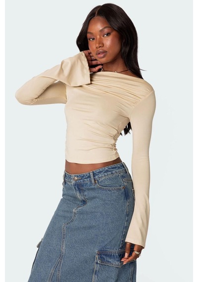 Madmext Bej Kayık Yaka Kadın Bodysuit Mg2040-bej Bej
