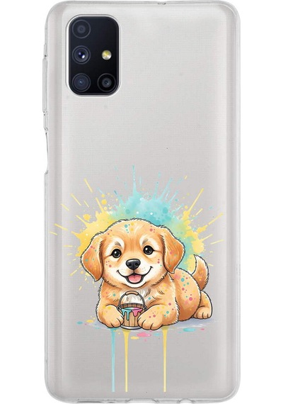 Samsung Galaxy M51 İle Uyumlu Splash Köpek Tasarımlı Şeffaf Silikon Kılıf Şeffaf