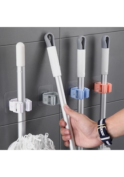 Yapışkanlı Pratik Mop Tutucu 4 Adet Beyaz Açık Gri