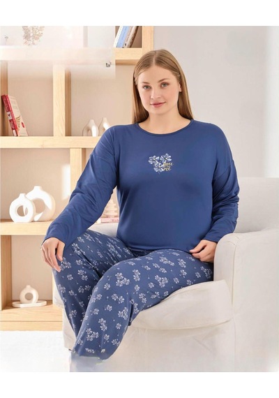 Pijamoni Kadın Sofya Büyük Beden Bisiklet Yaka Uzun Kol İnce Pijama Takımı 8720/4- 1 Adet Mavi Pijamoni Kadın Sofya Büyük Beden Bisiklet Yaka Uzun Kol İnce Pijama Takımı 8720/4- 1 Adet Mavi