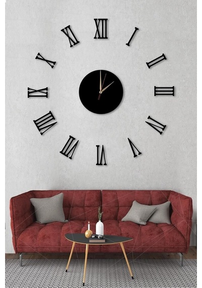 Siyah Ahşap Romen Rakamlı Göbek Duvar Saati - Oturma Odası Oturma Odası Ofis Girişi Için 80x80cm Mdf Masa