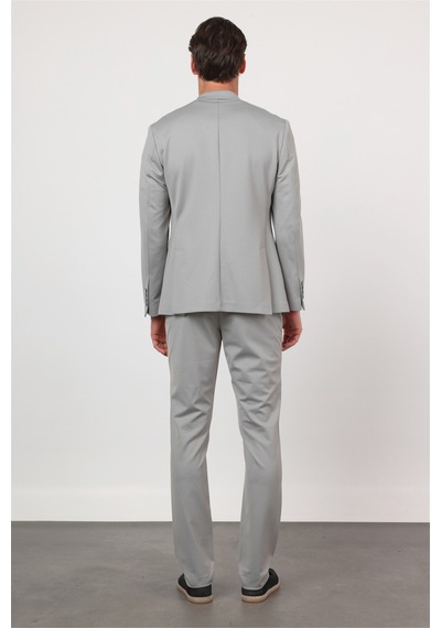 İmza Gri Kendinden Desenli Mono Yaka 6 Drop Slim Fit Takım Elbise 1001260166
