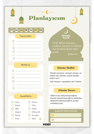 İslam - Ramazan Planlayıcı - Günlük - Zamansız - A5 Ebat Yapılacaklar - 30 Yaprak - Daily Planner Diğer