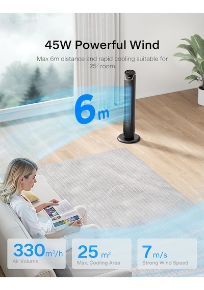 Ayrex Pelonıs Kule Fan, Uzaktan Kumanda, 38db Fısıltı Sessizliği, 5 Hız Kademesi Ve 4 Mod, Led Ekran, 15h Zamanlay