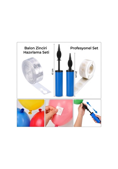 Bakgelal Balon Süsleme Seti - Balon Pompası, Balon Zinciri Ve Şeffaf Balon Bandı Profesyonel Parti Hazırlama Seti - 9001739262579 10+