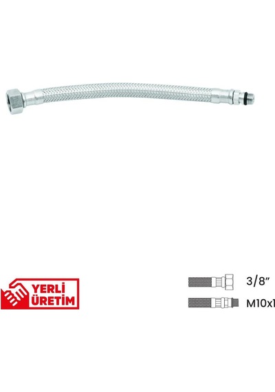Paslanmaz Çelik Flex Hortum 3/8 - M10x1 Batarya Musluk Bağlantı Hortumu 40 Cm Beyaz Diğer