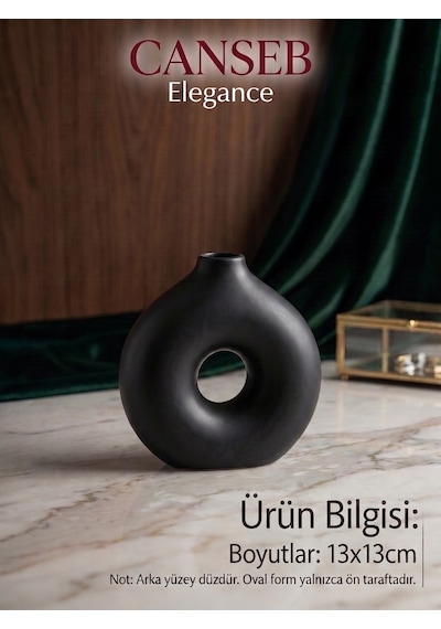 13x13cm - Premium -dekoratif Donut Vazo - Kendinden Kokulu - El Boyaması İşçilik Siyah
