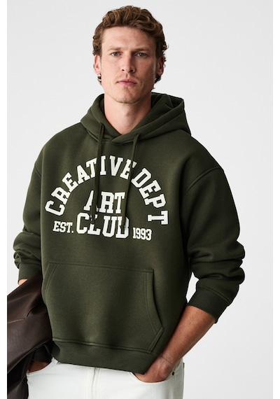 Grımelange Cassıan Erkek Önü Kabaran Baskılı Kapüşonlu Kordonlu Kanguru Cepli Haki Sweatshirt Haki