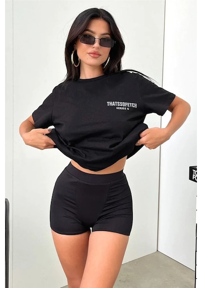 Siyah Oversize Fetch Series 6 T-shirt - Oversize Baskılı SIYAH